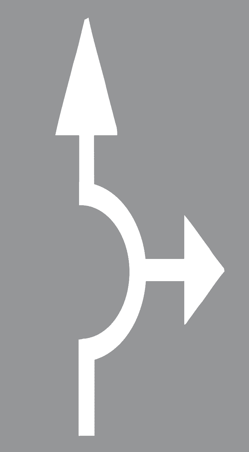 Strelice za označavanje dva ili više smjerova vožnje-Ravno i desno na raskrižjima s kružnim tokom prometa s više prometnih traka