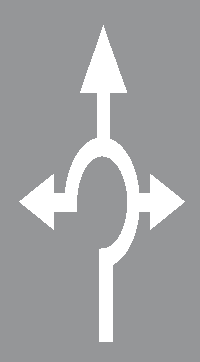 Strelice za označavanje dva ili više smjerova vožnje-Ravno, lijevo i desno na raskrižjima s kružnim tokom prometa s više prometnih traka