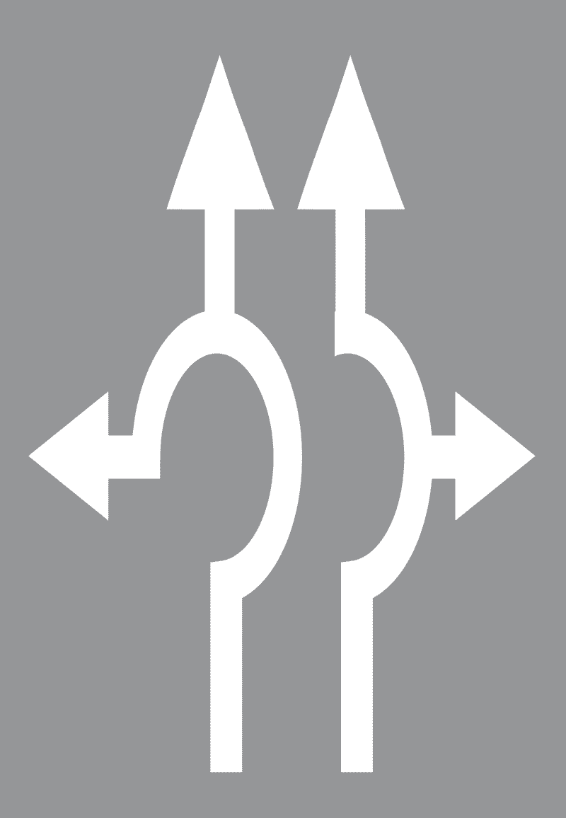 Strelice za označavanje dva ili više smjerova vožnje-Strelica namijenjena za označavanje smjerova kretanja u raskrižjima s kružnim tokom tipa »turbo rotor«