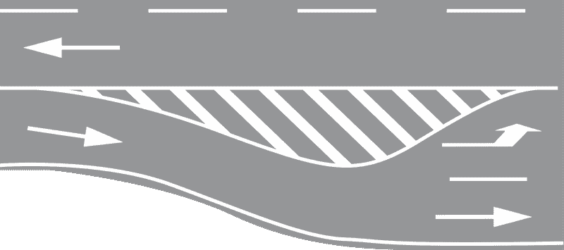 Polja za usmjeravanje prometa-Na mjestu otvaranja posebne prometne trake za skretanje